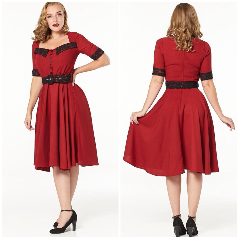 Timeless London Ruby Pin-up Red Button-Front Dress - 8